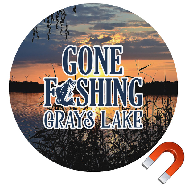 Custom Gone Fishing Round Car Magnet - 6" (Personalized)