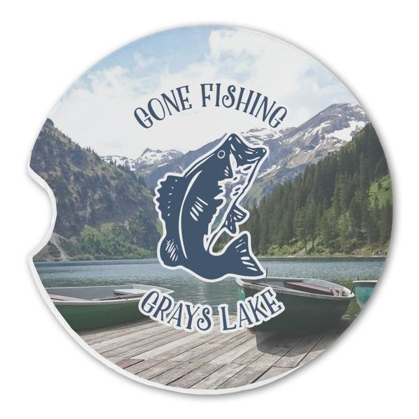 Custom Gone Fishing Sandstone Car Coaster - Single (Personalized)