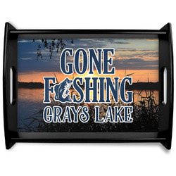 Gone Fishing Black Wooden Tray - Large (Personalized)