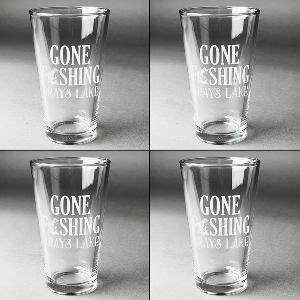 Gone Fishing Set of Four Engraved Beer Glasses - Individual View