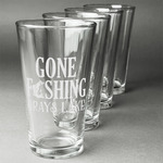 Gone Fishing Pint Glasses - Engraved (Set of 4) (Personalized)