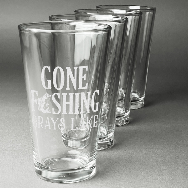 Custom Gone Fishing Pint Glasses - Engraved (Set of 4) (Personalized)