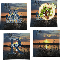 Gone Fishing Set of 4 Glass Square Lunch / Dinner Plate 9.5" (Personalized)