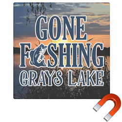 Gone Fishing Square Car Magnet - 6" (Personalized)