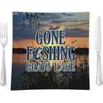 Gone Fishing 9.5" Glass Square Lunch / Dinner Plate- Single or Set of 4 (Personalized)