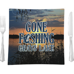 Gone Fishing Glass Square Lunch / Dinner Plate 9.5" (Personalized)