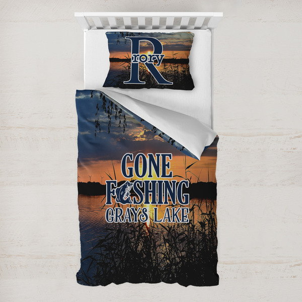 Custom Gone Fishing Toddler Bedding Set - With Pillowcase (Personalized)