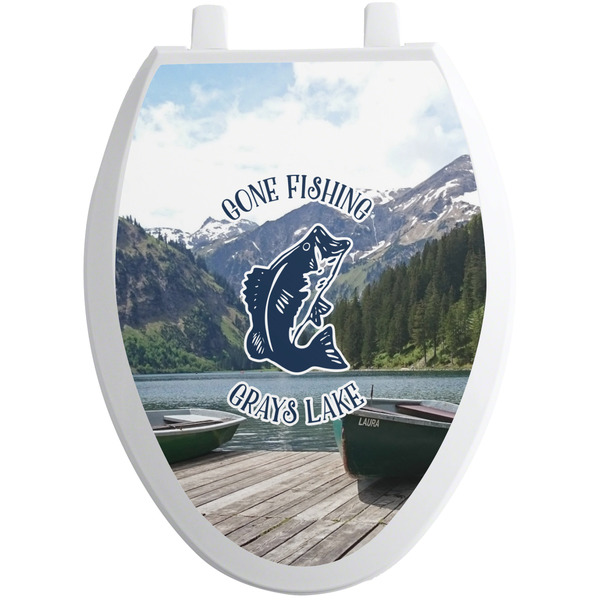 Custom Gone Fishing Toilet Seat Decal - Elongated (Personalized)