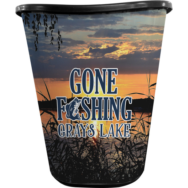 Custom Gone Fishing Waste Basket - Double Sided (Black) (Personalized)