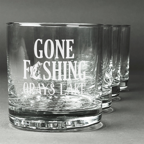 Custom Gone Fishing Whiskey Glasses (Set of 4) (Personalized)
