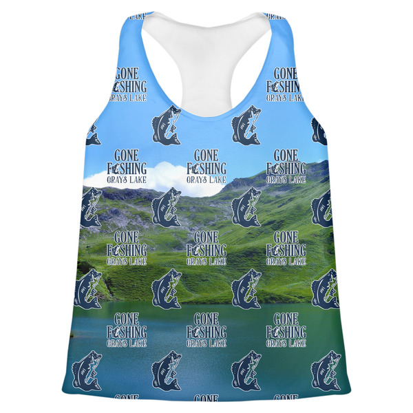 Custom Gone Fishing Womens Racerback Tank Top - 2X Large (Personalized)