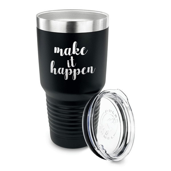 Inspirational Quotes and Sayings 30 oz Stainless Steel Ringneck Tumblers - Black - LID OFF