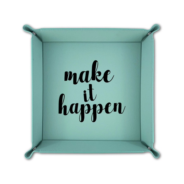 Inspirational Quotes and Sayings 6" x 6" Teal Leatherette Snap Up Tray - FOLDED UP