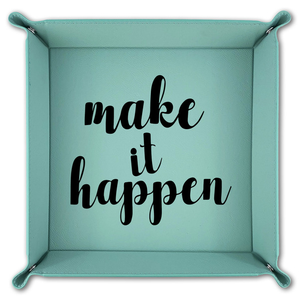 Inspirational Quotes and Sayings 9" x 9" Teal Leatherette Snap Up Tray - FOLDED
