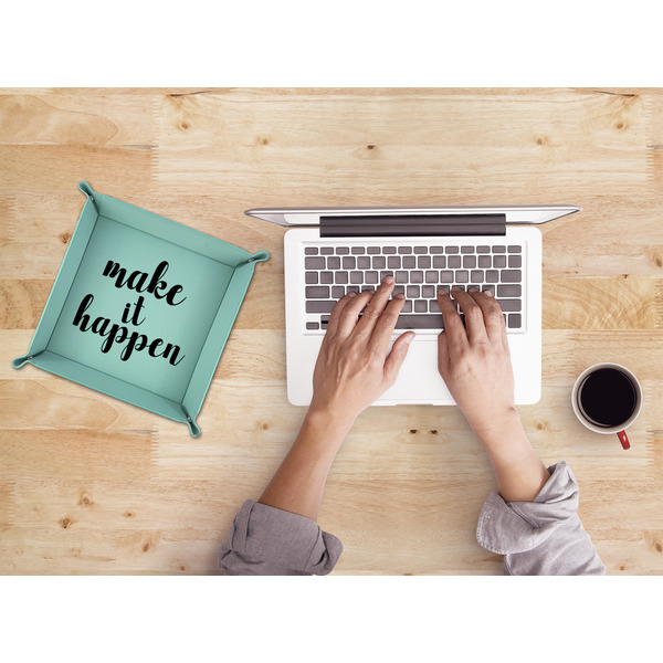 Inspirational Quotes and Sayings 9" x 9" Teal Leatherette Snap Up Tray - LIFESTYLE