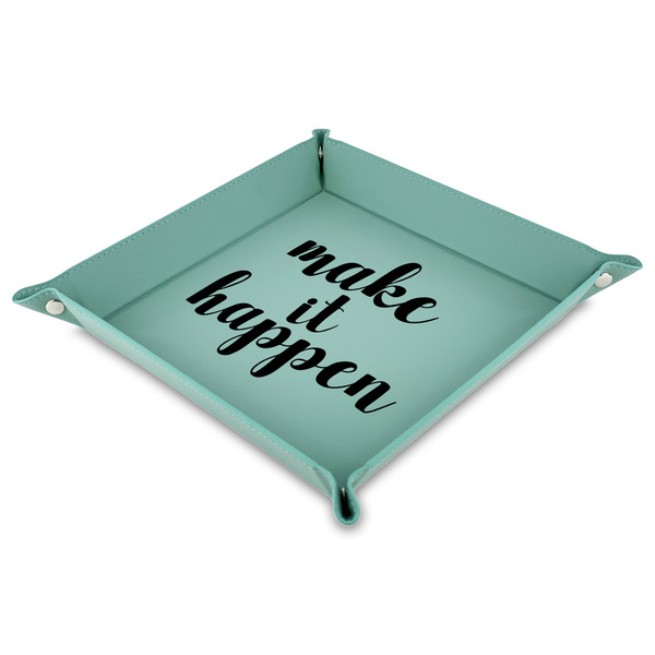 Custom Inspirational Quotes and Sayings Faux Leather Dice Tray - 9" x 9"  - Teal