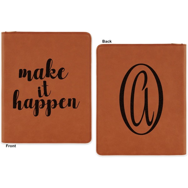 Inspirational Quotes and Sayings Cognac Leatherette Zipper Portfolios with Notepad - Double Sided - Apvl