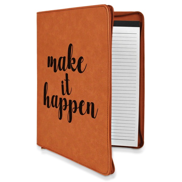 Custom Inspirational Quotes and Sayings Leatherette Zipper Portfolio with Notepad - Double Sided (Personalized)