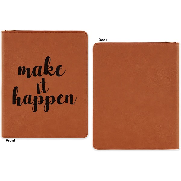 Inspirational Quotes and Sayings Cognac Leatherette Zipper Portfolios with Notepad - Single Sided - Apvl