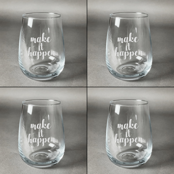 Inspirational Quotes and Sayings Set of Four Personalized Stemless Wineglasses (Approval)