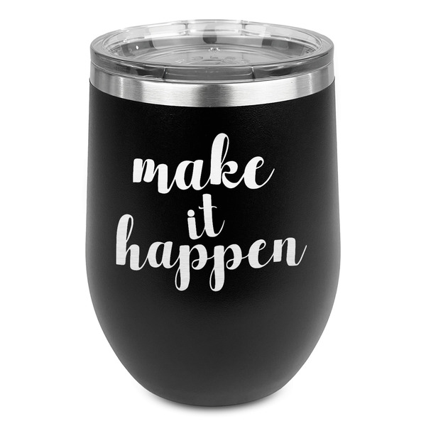 Custom Inspirational Quotes and Sayings Stemless Stainless Steel Wine Tumbler - Black - Double Sided