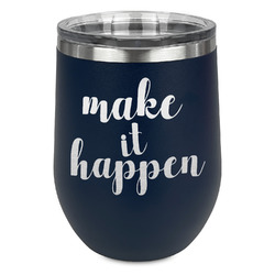 Inspirational Quotes and Sayings Stemless Stainless Steel Wine Tumbler - Navy - Double Sided