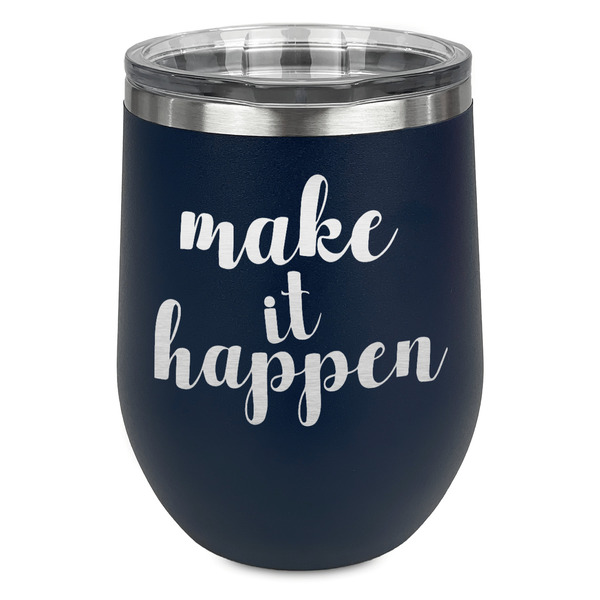 Custom Inspirational Quotes and Sayings Stemless Stainless Steel Wine Tumbler - Navy - Single Sided