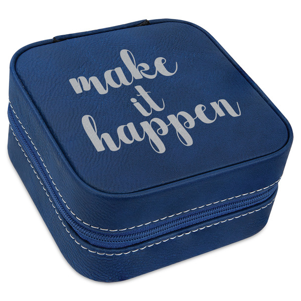 Custom Inspirational Quotes and Sayings Travel Jewelry Box - Navy Blue Leather