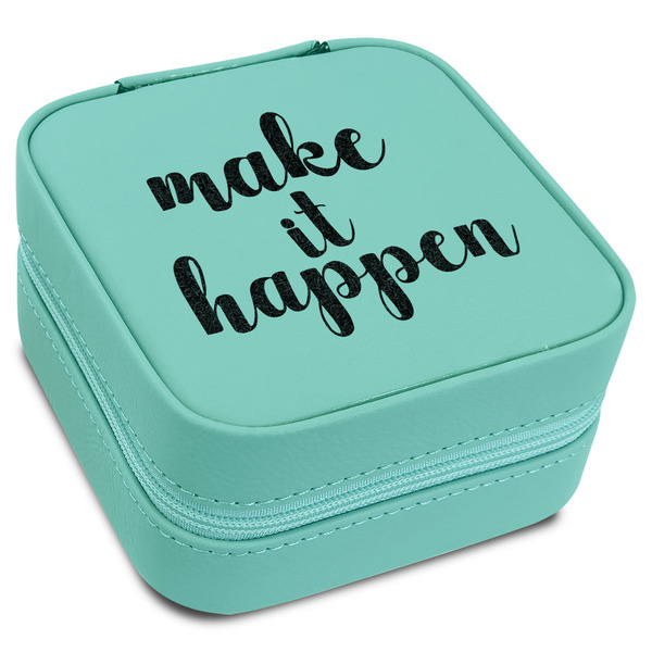 Custom Inspirational Quotes and Sayings Travel Jewelry Box - Teal Leather