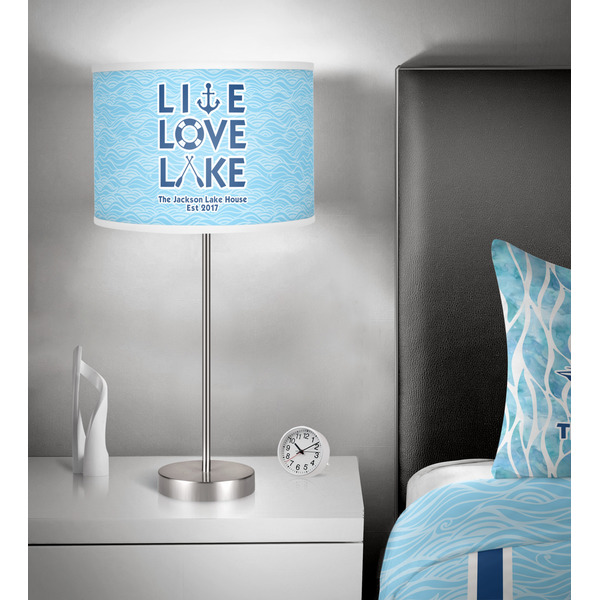 Live Love Lake 13 inch drum lamp shade - in room