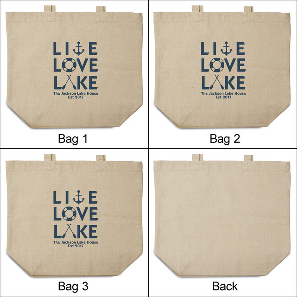 Live Love Lake 3 Reusable Cotton Grocery Bags - Front & Back View