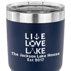 Live Love Lake 30 oz Stainless Steel Tumbler - Navy - Double Sided (Personalized)