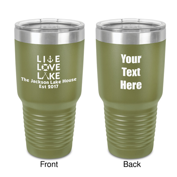 Custom Live Love Lake 30 oz Stainless Steel Tumbler - Olive - Double-Sided (Personalized)