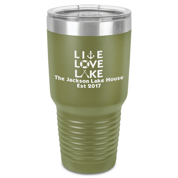 Custom Live Love Lake 30 oz Stainless Steel Tumbler - Olive - Single-Sided (Personalized)