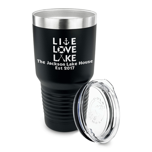 Live Love Lake 30 oz Stainless Steel Ringneck Tumblers - Black - LID OFF