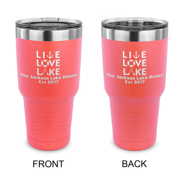 Custom Live Love Lake 30 oz Stainless Steel Tumbler - Coral - Double Sided (Personalized)