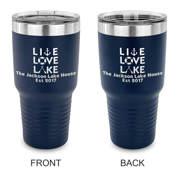 Custom Live Love Lake 30 oz Stainless Steel Tumbler - Navy - Double Sided (Personalized)