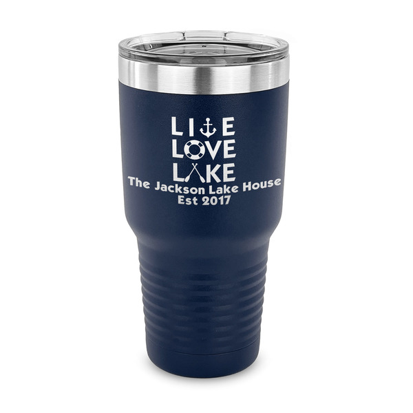 Custom Live Love Lake 30 oz Stainless Steel Tumbler - Navy - Single Sided (Personalized)