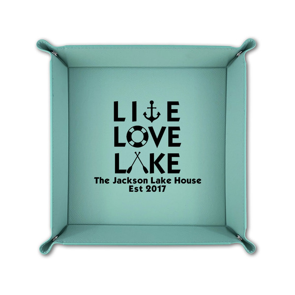 Live Love Lake 6" x 6" Teal Leatherette Snap Up Tray - FOLDED UP