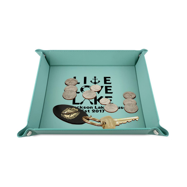 Live Love Lake 6" x 6" Teal Leatherette Snap Up Tray - STYLED