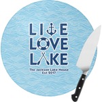 Live Love Lake Round Glass Cutting Board - Small (Personalized)