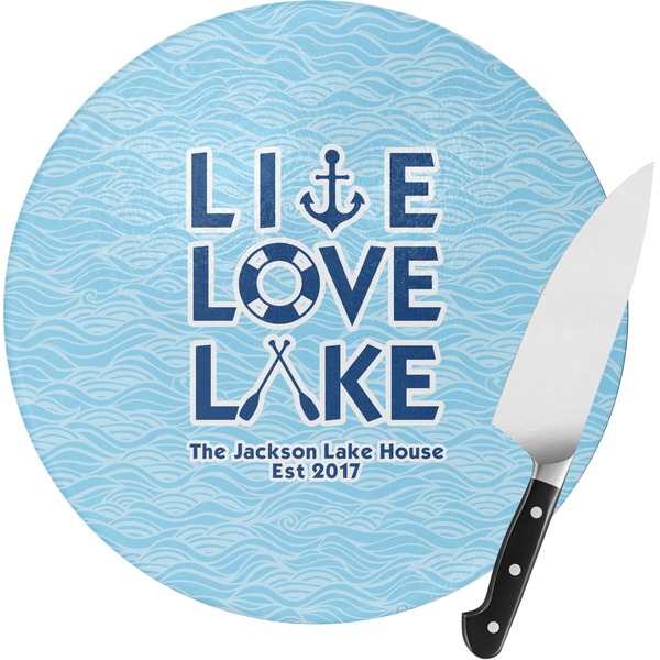 Custom Live Love Lake Round Glass Cutting Board - Small (Personalized)