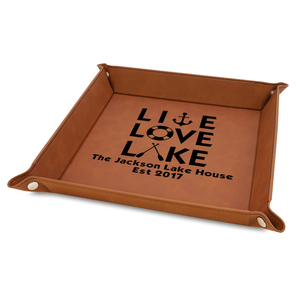 Custom Live Love Lake 9" x 9" Leather Valet Tray w/ Name or Text