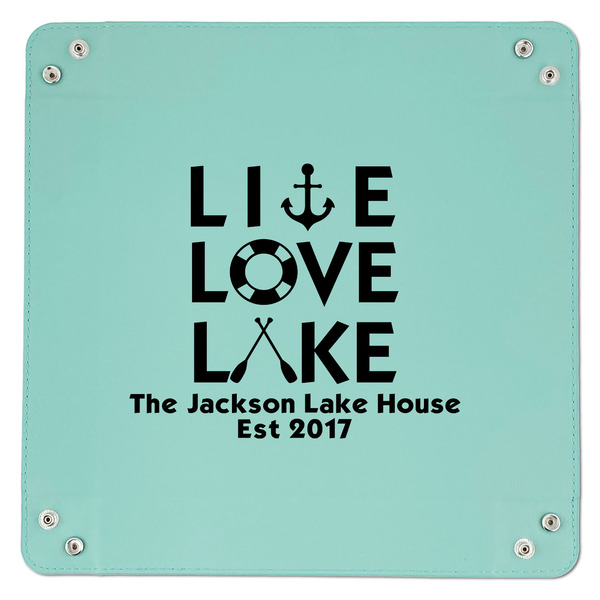 Live Love Lake 9" x 9" Teal Leatherette Snap Up Tray - APPROVAL
