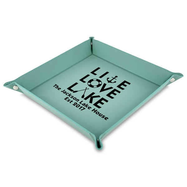 Custom Live Love Lake 9" x 9" Teal Faux Leather Valet Tray (Personalized)