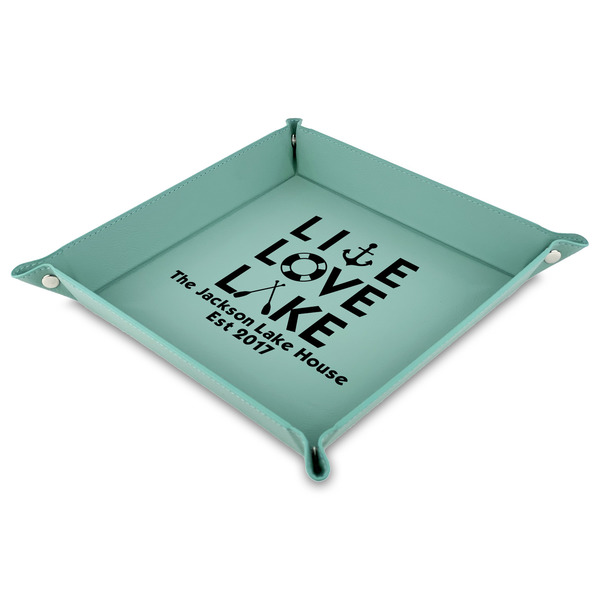 Custom Live Love Lake Faux Leather Dice Tray - 9" x 9"  - Teal (Personalized)