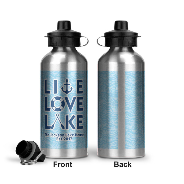 Live Love Lake Aluminum Water Bottle - Front and Back
