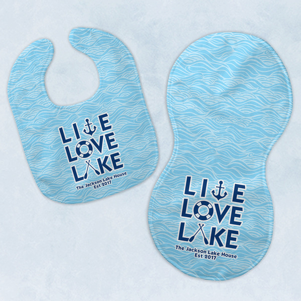 Custom Live Love Lake Baby Bib & Burp Set w/ Name or Text