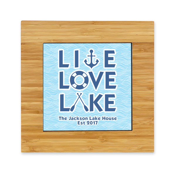 Custom Live Love Lake Bamboo Trivet with Ceramic Tile Insert (Personalized)