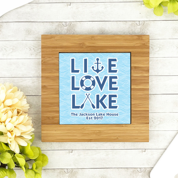 Live Love Lake Bamboo Trivet with 6" Tile - LIFESTYLE